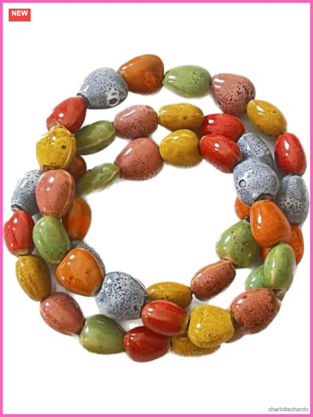 Boho Ceramic Heart Beaded Stretch Bracelet Convertible Necklace 20 Inch